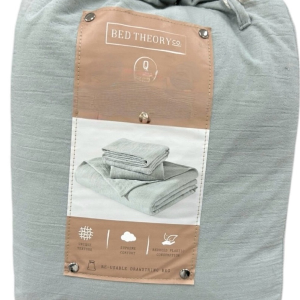 Bed Theory Co. Four Piece Gauze Queen Matcha Sheet Set Soft Unique Texture